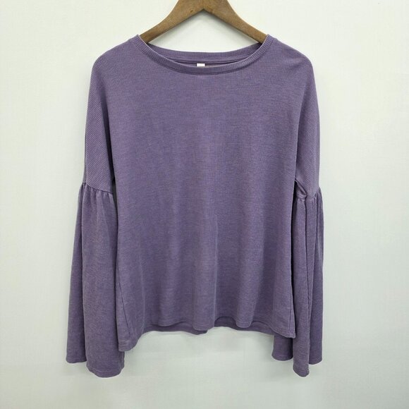 Xhilaration Purple Bell Sleeve Waffle Knit Thermal Pajama Top Shirt Size Small - Picture 3 of 14